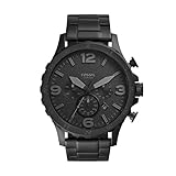 Fossil Men's Nate Quartz Stainless Steel and Leather Chronograph Watch, Black & Dark Brown Leather...
