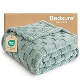 Bedsure GentleSoft Sage Green Throw Blanket for Couch - Checkered Fleece Blankets Gifts for Women...